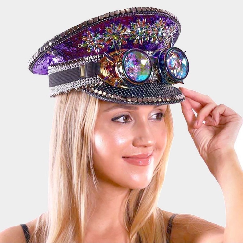 🔥 Burning Man Purple Sequin Hat with Googles